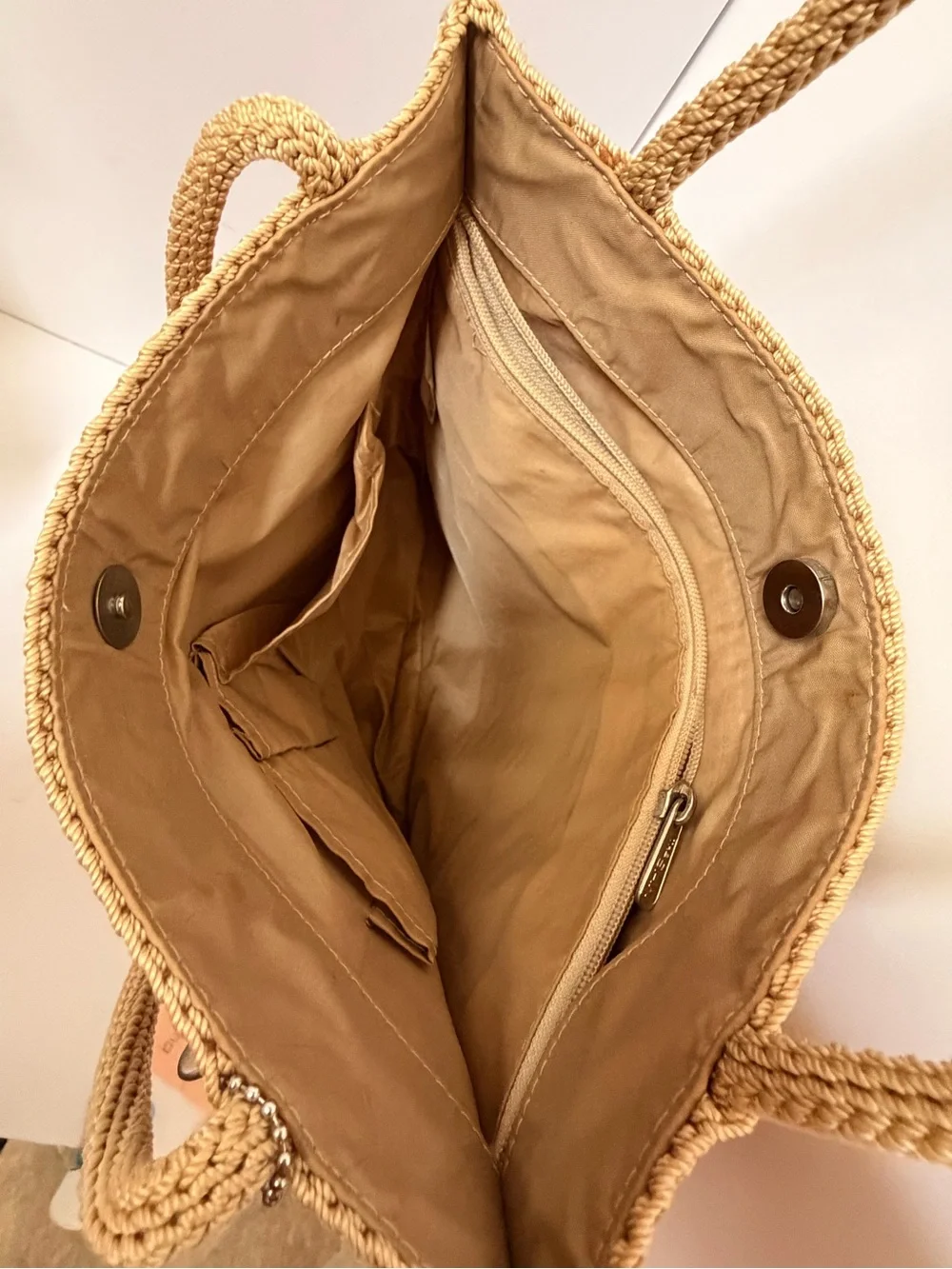 The Sak Tan Crochet Tote Bag with Front Zip Pocket